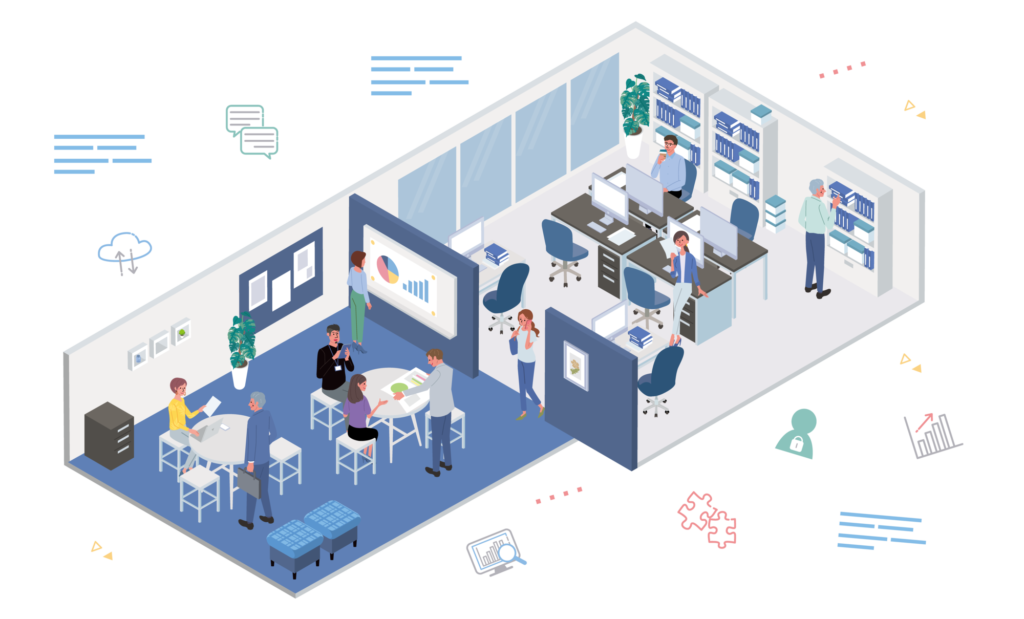 事業所における未来型オフィスのイメージ図