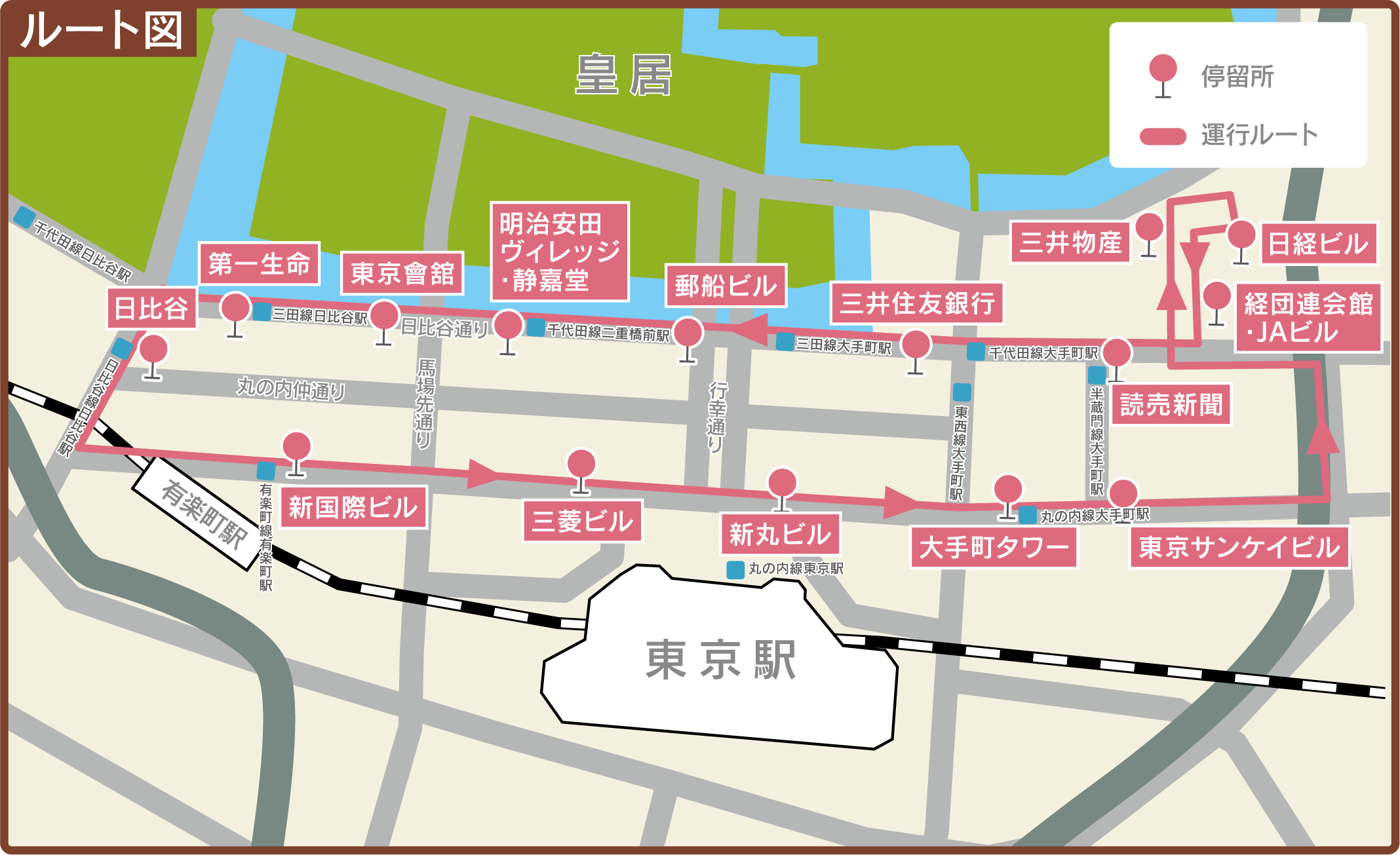 千代田区（大丸有地区）において自動運転バスを運行します！（ルート図）