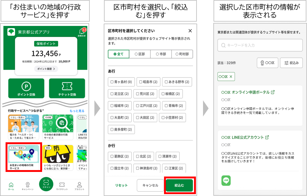 区市町村の電子申請サイト等にアクセスする際の画面イメージ